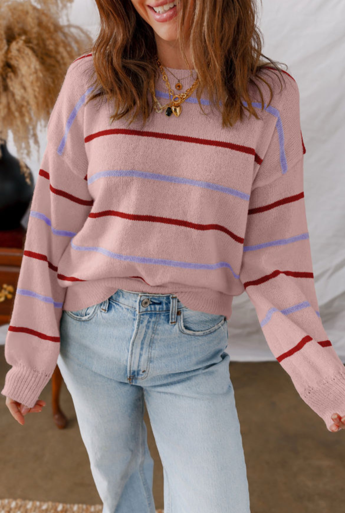 Pink Stripe Ribbed Sweater