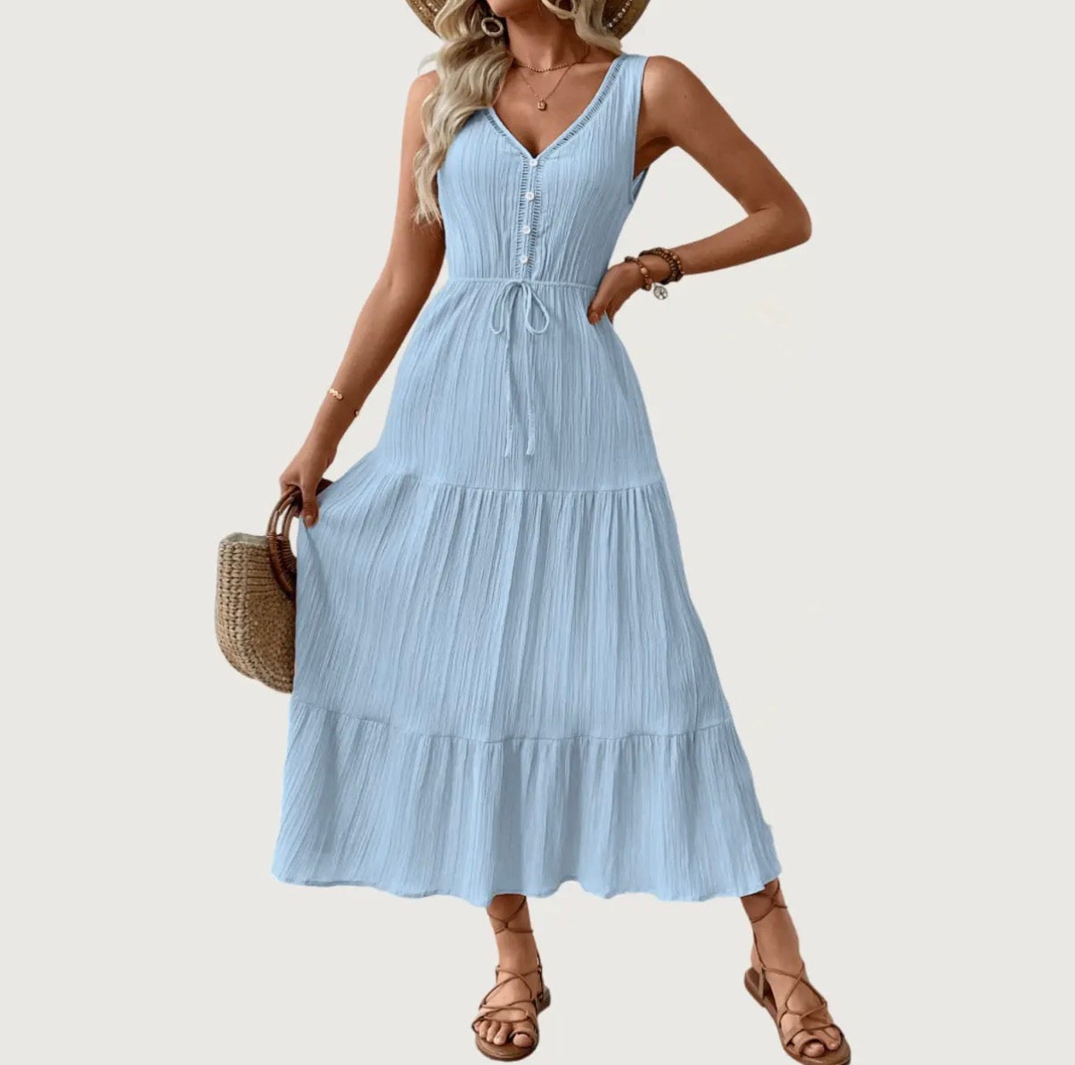 Light Blue V-Neck Sleeveless Maxi