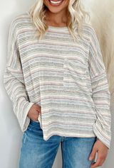 Multicolour Striped Drop Shoulder Loose Long Sleeve Knit Top - Small