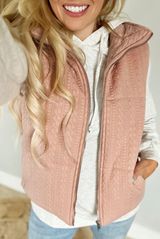 Pale Chestnut Cable Textured Zip Up Vest Jacket - Large