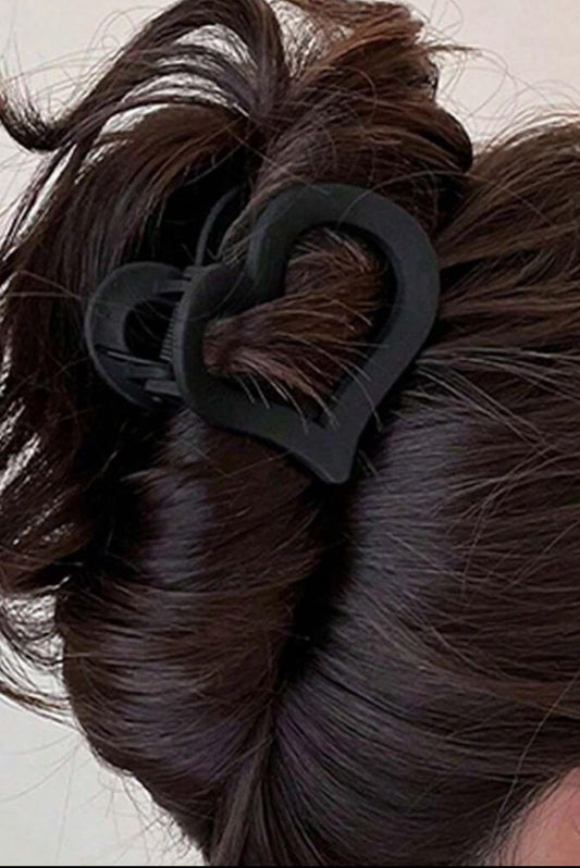 Black Cutout Heart Shape Frosted Small Hair Clip