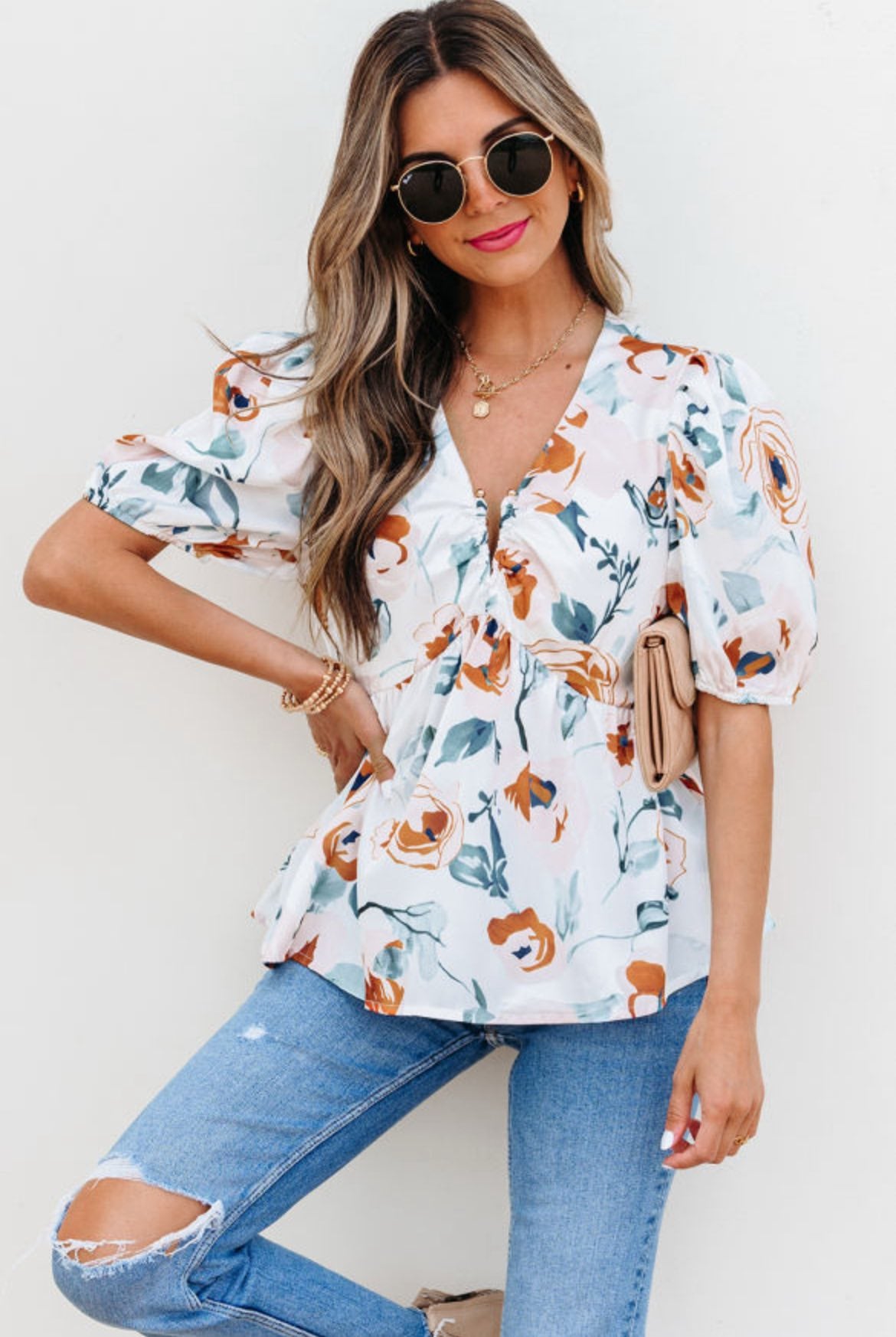 Green Floral Babydoll Blouse