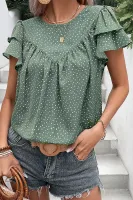 Laurel Green Spotted Print Pleated Ruffle Sleeve Blouse - Medium