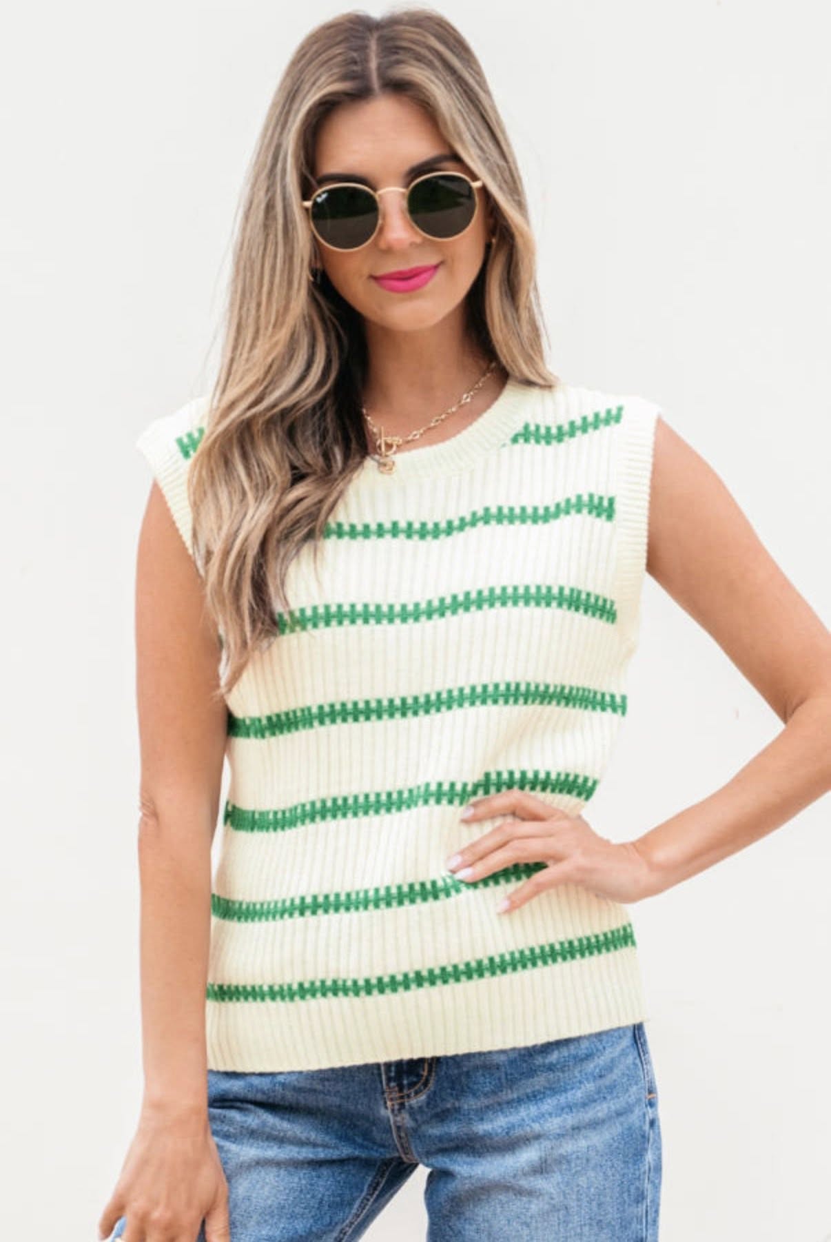 Green Striped Sweater Vest