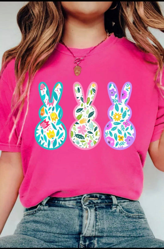 Rose Red Floral Easter Bunny Tee