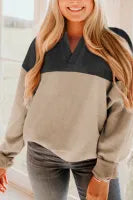 Carbon Grey Notched Neck Color block Corded Sweatshirt - Small