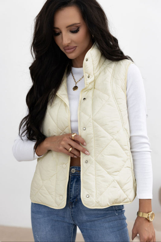 Beige Quilted Button Up Vest