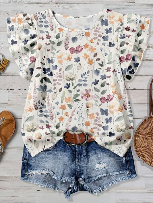 Apricot Floral Print Short Sleeve