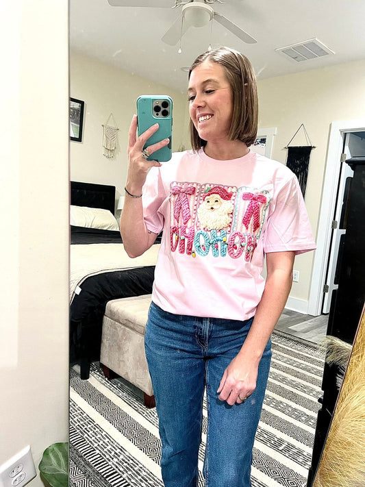 Pink Feaux Yarn Christmas Tee